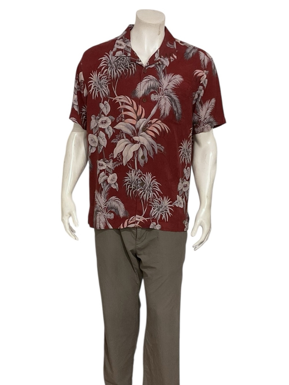 Tommy Bahama Men's Burgundy Tropical  Palm Tree Print Hawaiian Shirt